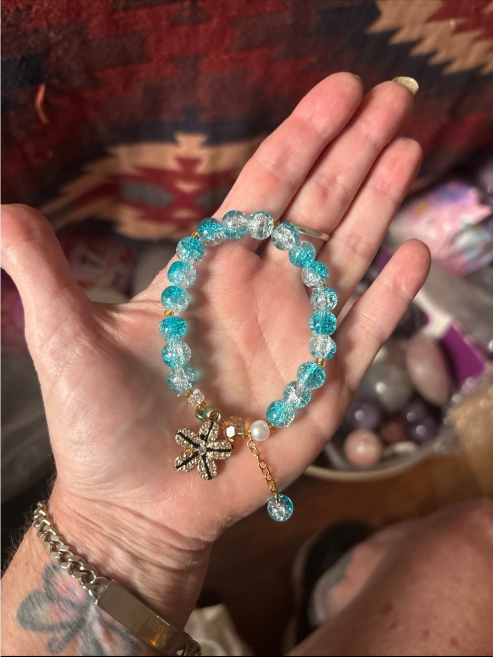Blue icy glass beads bracelet